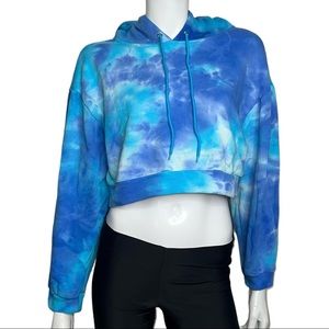🤑5/$25 M.N.I Los Angeles Tie-Dye Cropped Blue 100% Cotton Hoodie Sweatshirt